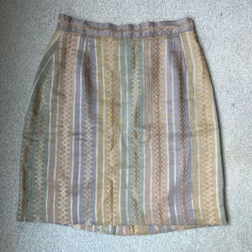 Designer Pastel Heart Print Jacquard Mini Skirt - Viscose Linen Blend - SZ S